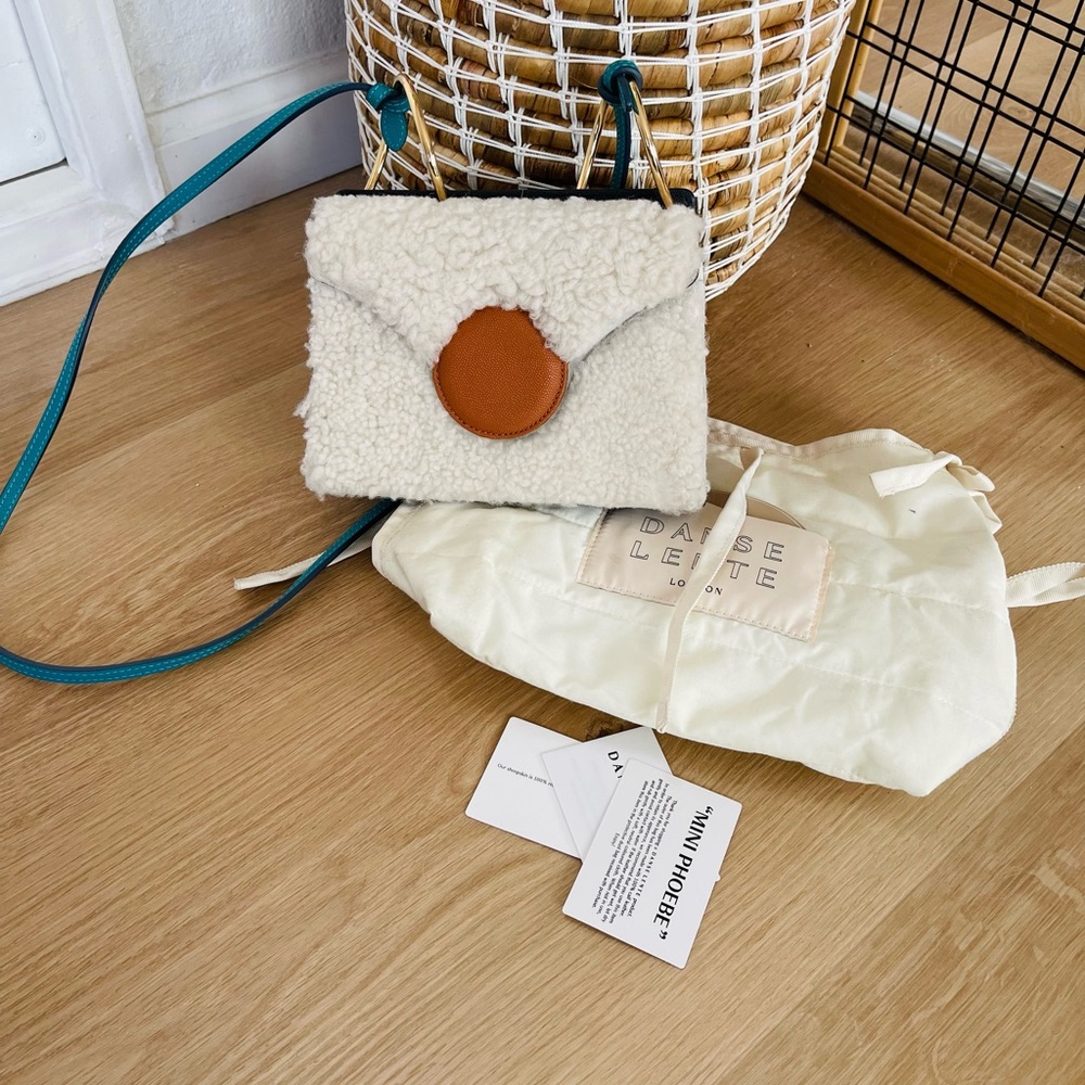 DANSE LENTE Phoebe mini color-block shearling and leather shoulder bag